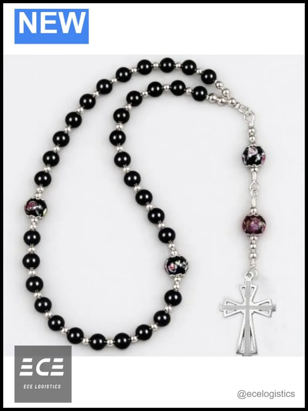 Handmade Orthodox Rosary Black Shell Pearl Silver Plated Prayer Beads